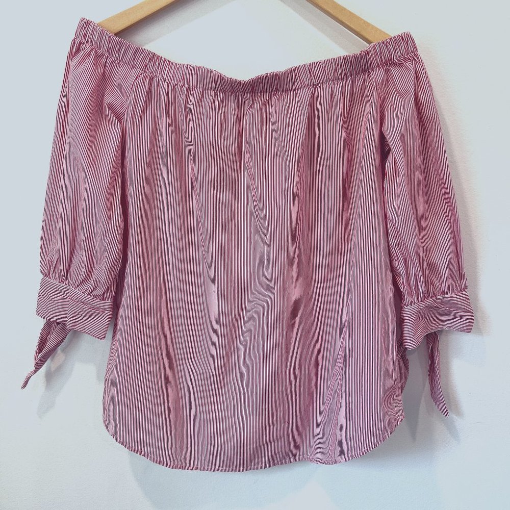 Charlotte Russe Red Striped Off Shoulder Top Size M